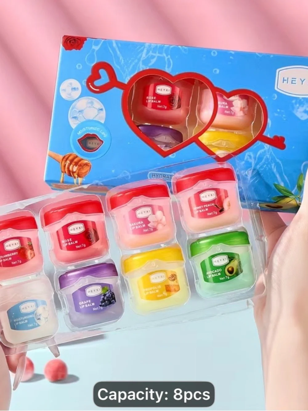 8Assorted Fruit & Floral Lip Balm. Anti-chapping mask for Smooth Lips